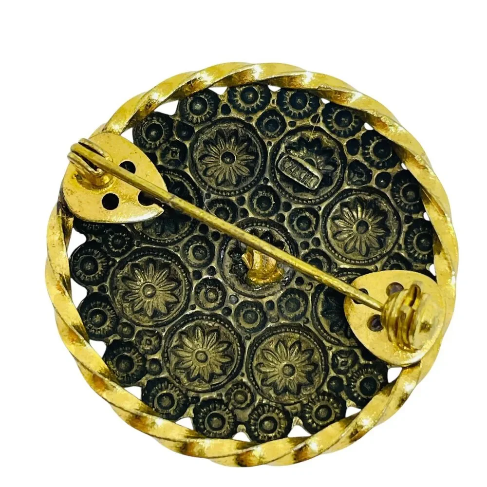 Vintage CZECHO signed gold plated pink rhinestones brooch